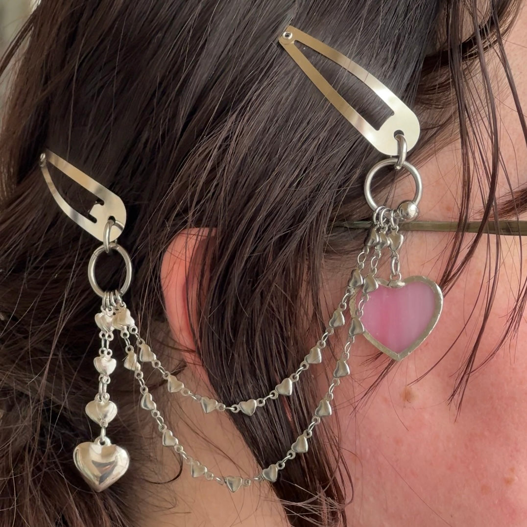 Heart hair clips - pink