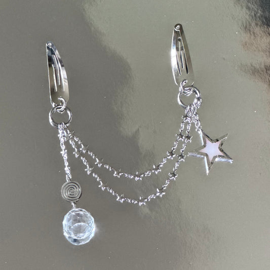 Star hair clips - iridescent white