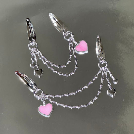 Heart hair clips - pink